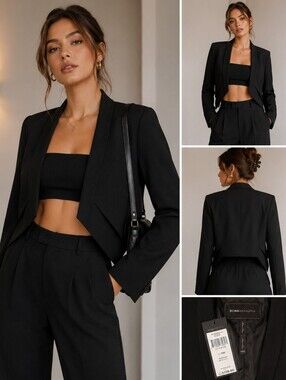 Mid 2000 BCBGMAXAZRIA Black Lloyd Cropped Layered Blazer Jacket NWT XXS